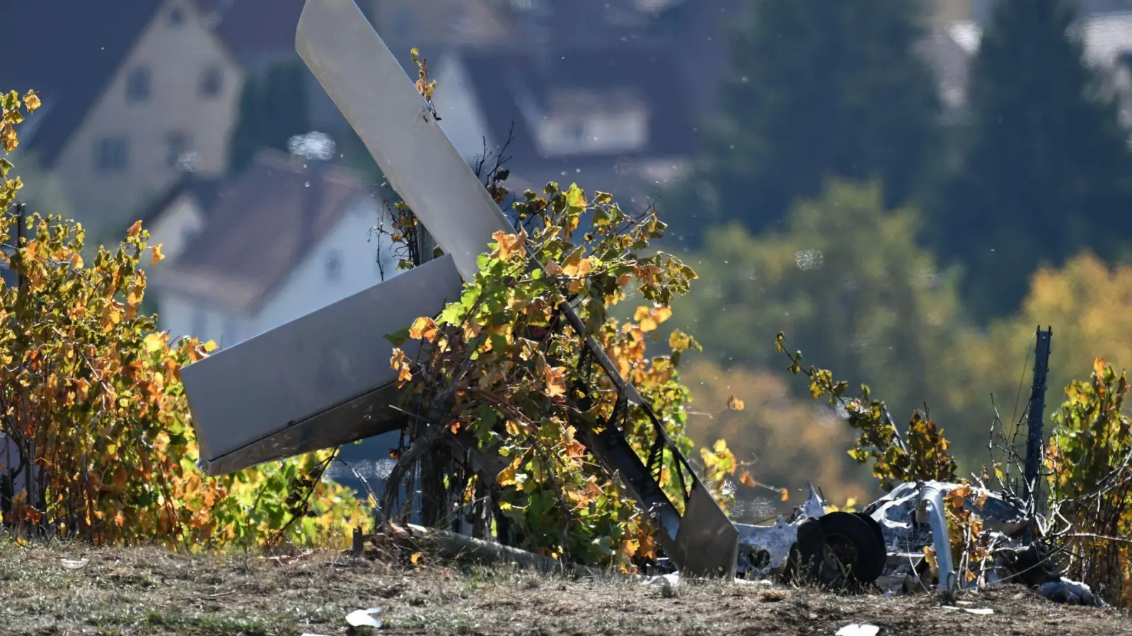 Das Flugzeug zerschellte in den Weinbergen. (Foto: Marius Bulling/onw-images/dpa)