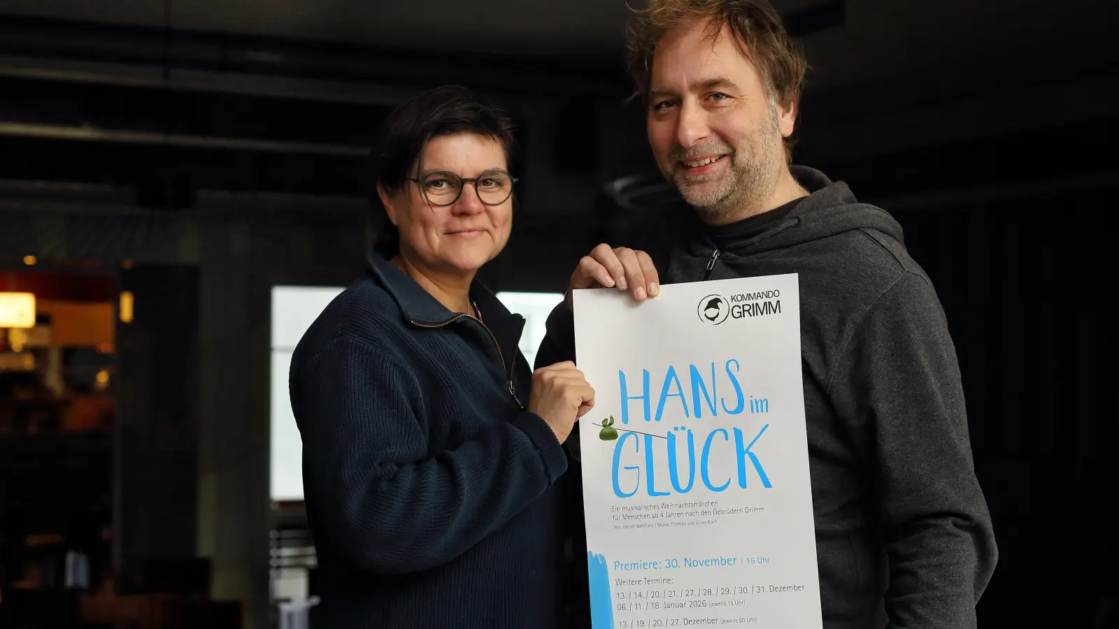 Bringen „Hans im Glück” auf die Bühne der Ansbacher Kammerspiele: Katja Schumann und Thorsten Siebenhaar vom Kommando Grimm. (Foto: Thomas Wirth)