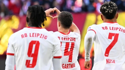  Christoph Baumgartner (RB Leipzig, M) jubelt nach seinem Treffer zum 1:0. (Foto: Jennifer Brückner/dpa)