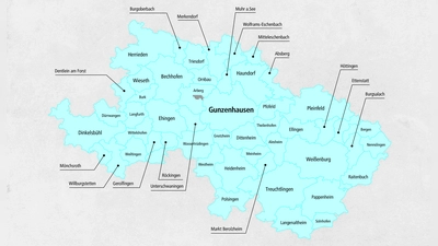 Der Stimmkreis Ansbach-Süd - Weißenburg/Gunzenhausen zur Landtagswahl 2023: Wer hier als Direktkandidat zur Wahl steht, sehen Sie auch in unserer Bildergalerie. (Grafik: Susanne Pfahler)