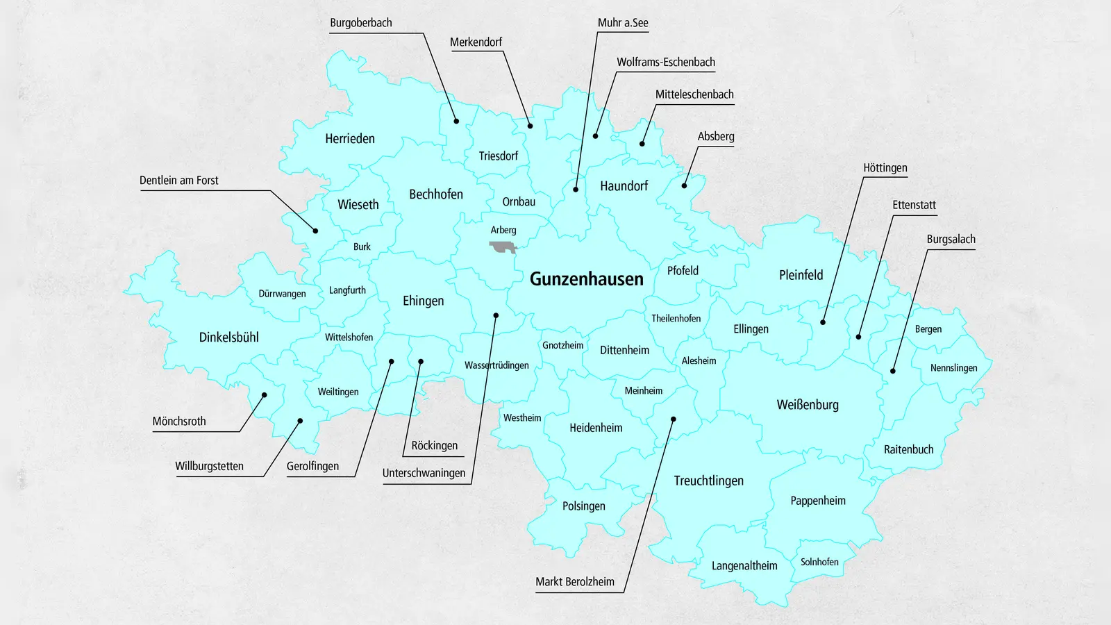 Der Stimmkreis Ansbach-Süd-Weißenburg/Gunzenhausen zur Bezirkswahl 2023: Wer hier als Direktkandidat zur Wahl steht, sehen Sie auch in unserer Bildergalerie. (Foto: Susanne Pfahler)