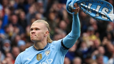 Erling Haaland erzielte sein 100. Tor für Man City. (Foto: Mark Cosgrove/News Images via ZUMA Press Wire/dpa)