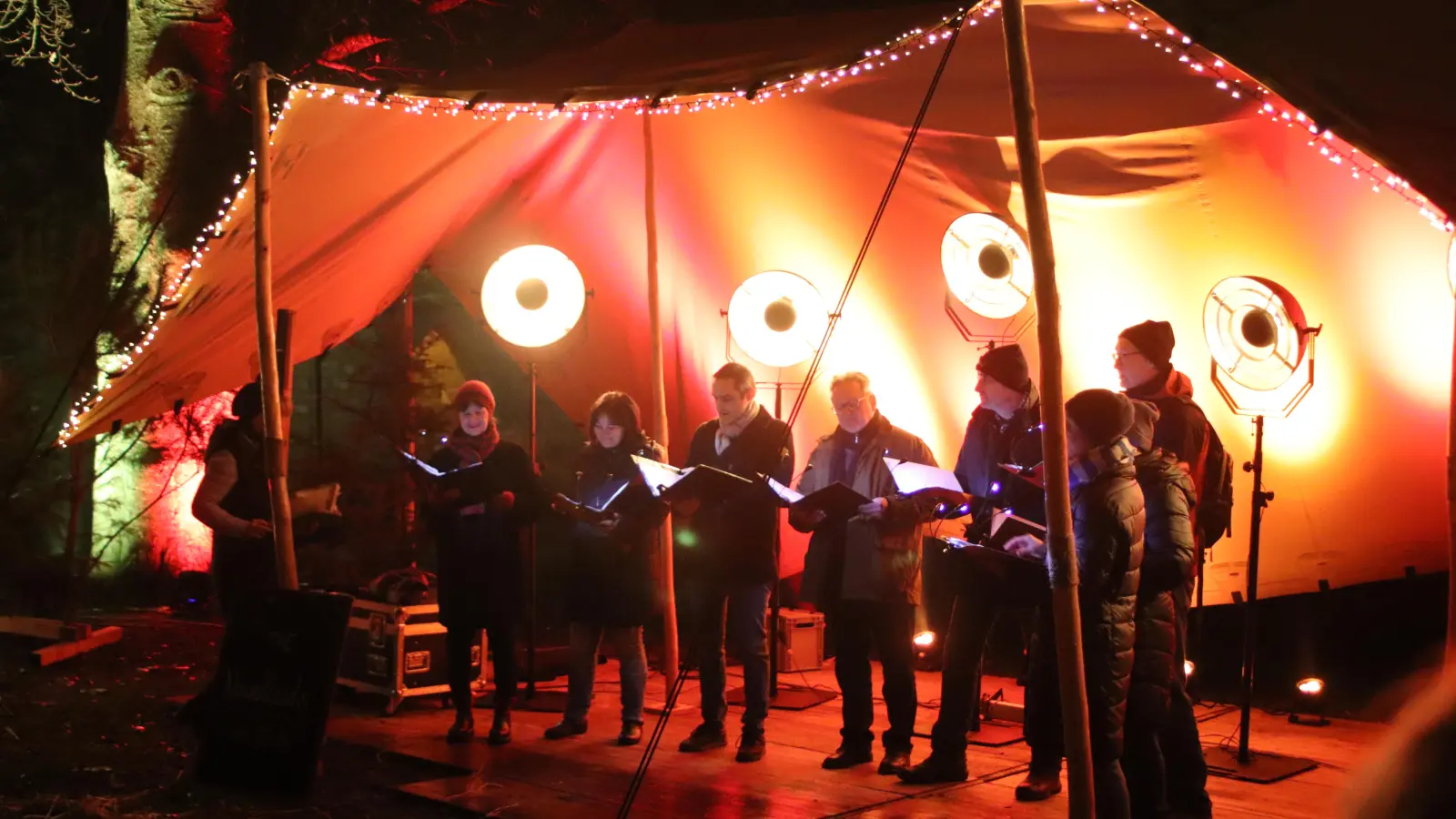 Der Chor „The Nowellists“ singt unter der Leitung von Jasmin Neubauer klassische Lieder wie „Macht hoch die Tür“. (Foto: Pauline Held)