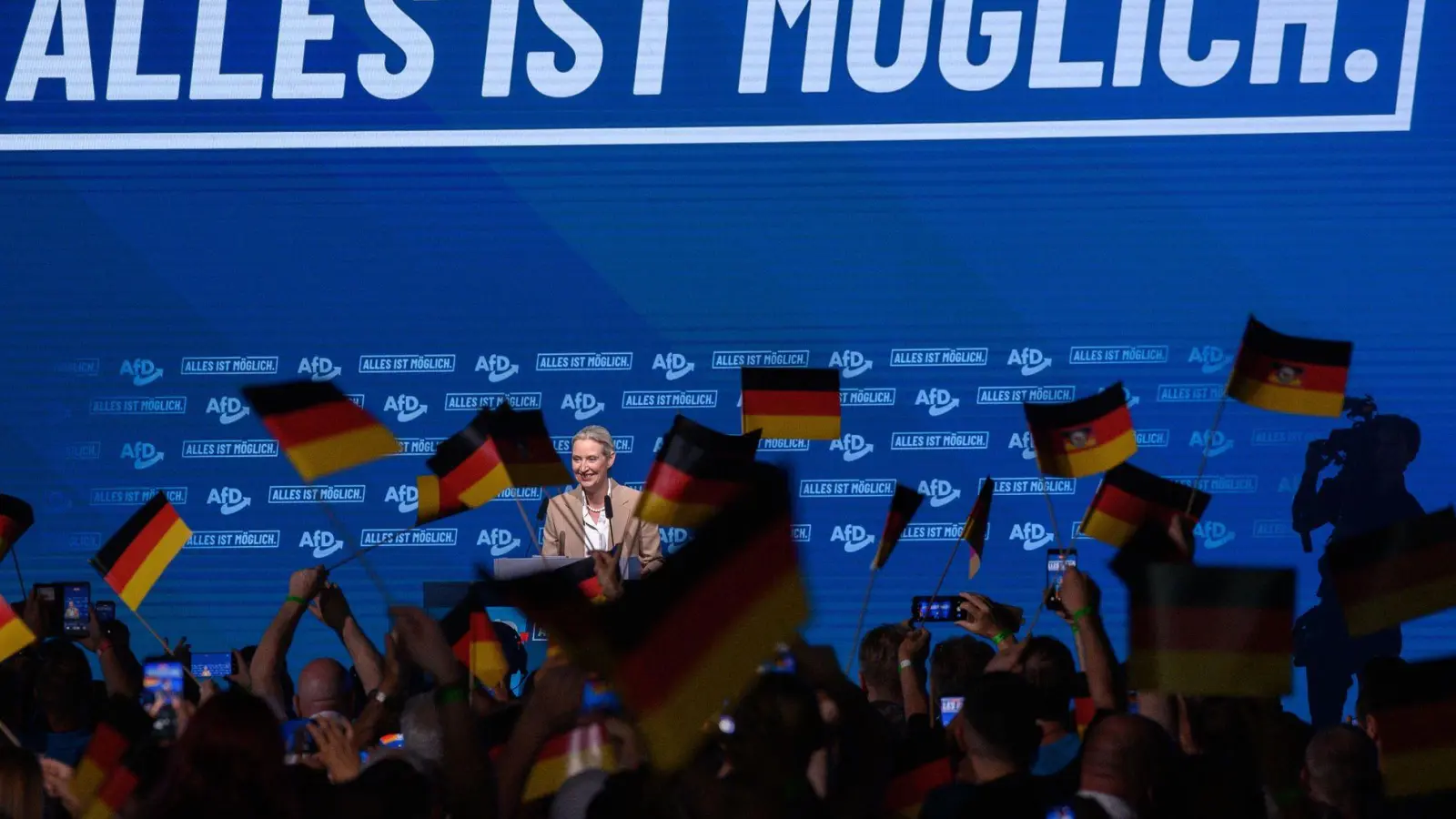 AfD-Chefin Alice Weidel sprach beim Wahlkampfauftakt in Magdeburg. (Foto: Klaus-Dietmar Gabbert/dpa)