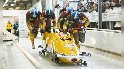 Beim Weltcupfinale in Altenberg, von links: Alexander Schüller, Felix Straub, Matthias Sommer und Francesco Friedrich. (Foto: Viesturs Lacis)