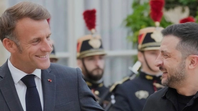 Die Vorarbeiten für Sicherheitsgarantien für die Ukraine sind nach Angaben von Präsident Macron abgeschlossen. (Foto: Michel Euler/AP/dpa)
