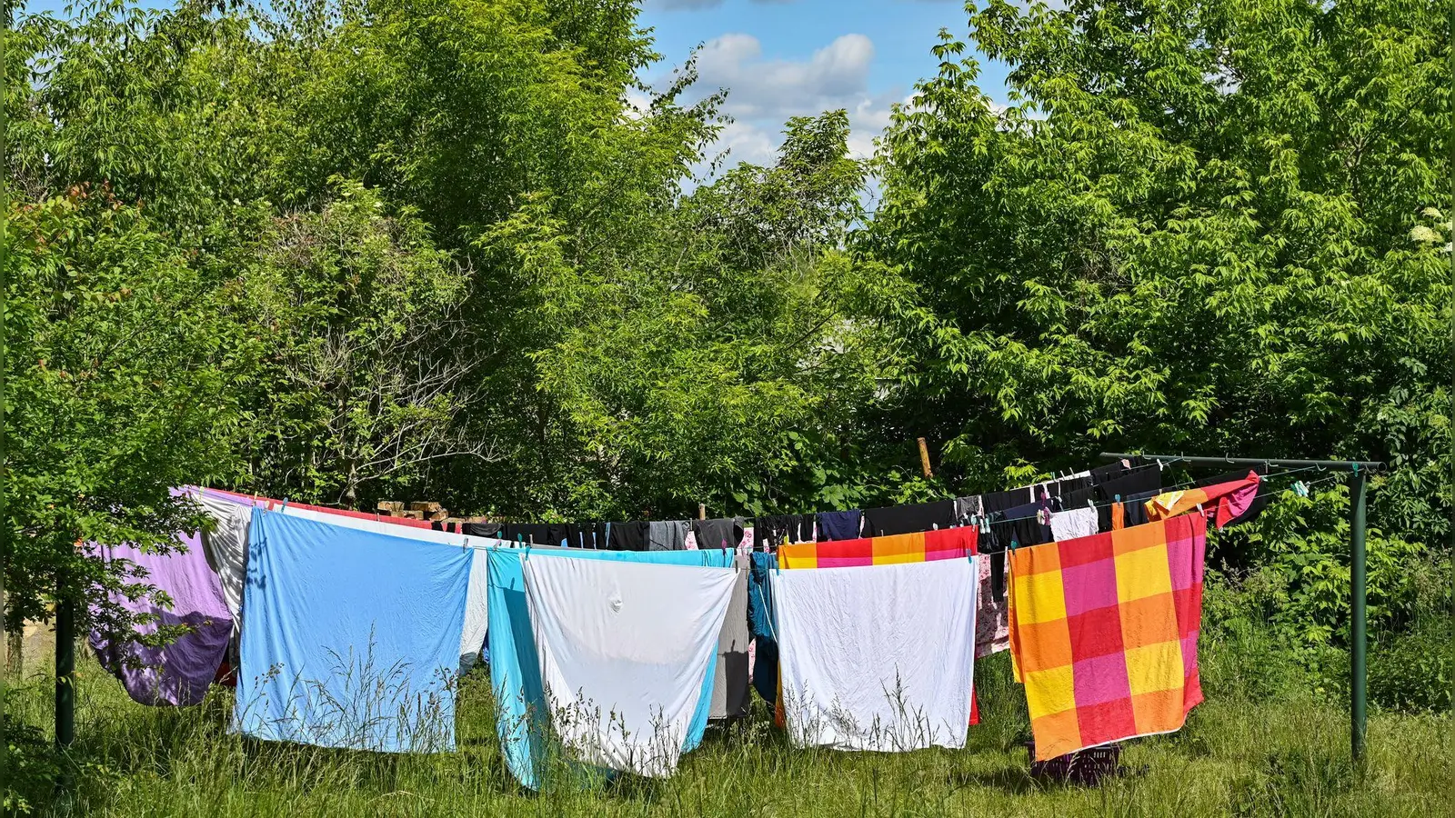 Im Freien trocknet die Wäsche flott und ohne Energiekosten. (Foto: Patrick Pleul/dpa/dpa-tmn)