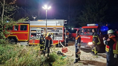 Die Einsatzkräfte aus Petersaurach löschten mit Hilfe der umliegenden Wehren ein Feuer in einem Waldstück nahe der Bahnlinie. (Foto: Raimund Großberger)