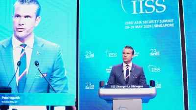 Hegseth hat Europa in Singapur scharf kritisiert. (Foto: Achmad Ibrahim/AP/dpa)