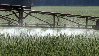 Ein Landwirt versprüht Pflanzenschutzmittel über ein Roggenfeld. (Foto: Peter Förster/dpa)