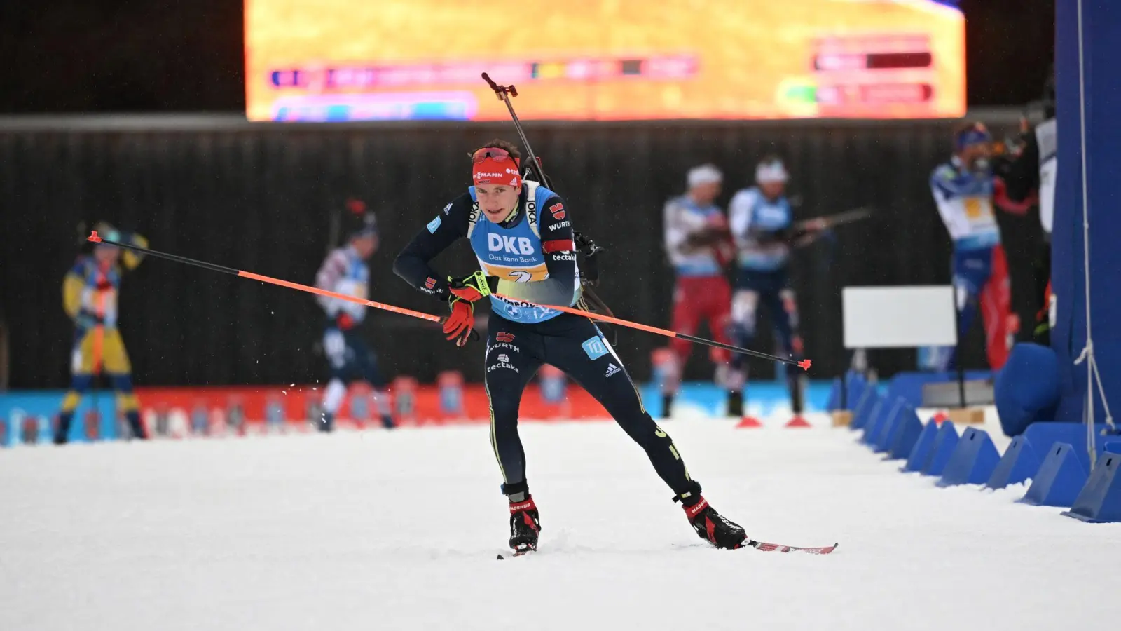 Die deutsche Staffel um Benedikt Doll musste sich in Ruhpolding nur den Norwegern geschlagen geben. (Foto: Sven Hoppe/dpa)