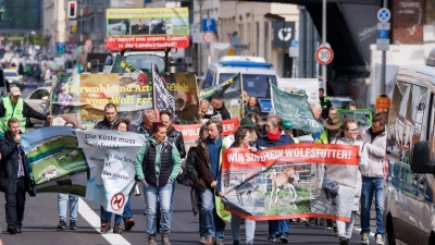 Deutsche Weidetierhalter protestieren gegen den Umgang mit Wölfen in der Viehwirtschaft in Deutschland. (Foto: Carsten Koall/dpa)