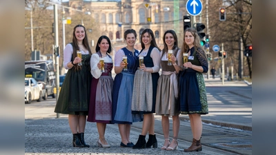 Sechs Favoritinnen bewerben sich um das Amt der bayerischen Bierkönigin.    (Foto: Peter Kneffel/dpa)