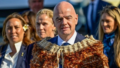 Gianni Infantino, hier bei der Auslosung der Frauen-WM 2023 in Auckland, hat nicht mehr das Vertrauen des neuseeländischen Verbands. (Archivbild) (Foto: Alan Lee/Photosport NZ via AP/dpa)