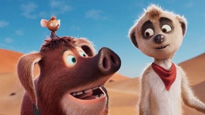 Pinsel, Mkonga und Tafiti in einer Szene aus dem Film „Tafiti - Ab durch die Wüste“. (undatierte Filmszene) (Foto: -/Little Dream Pictures/dpa)
