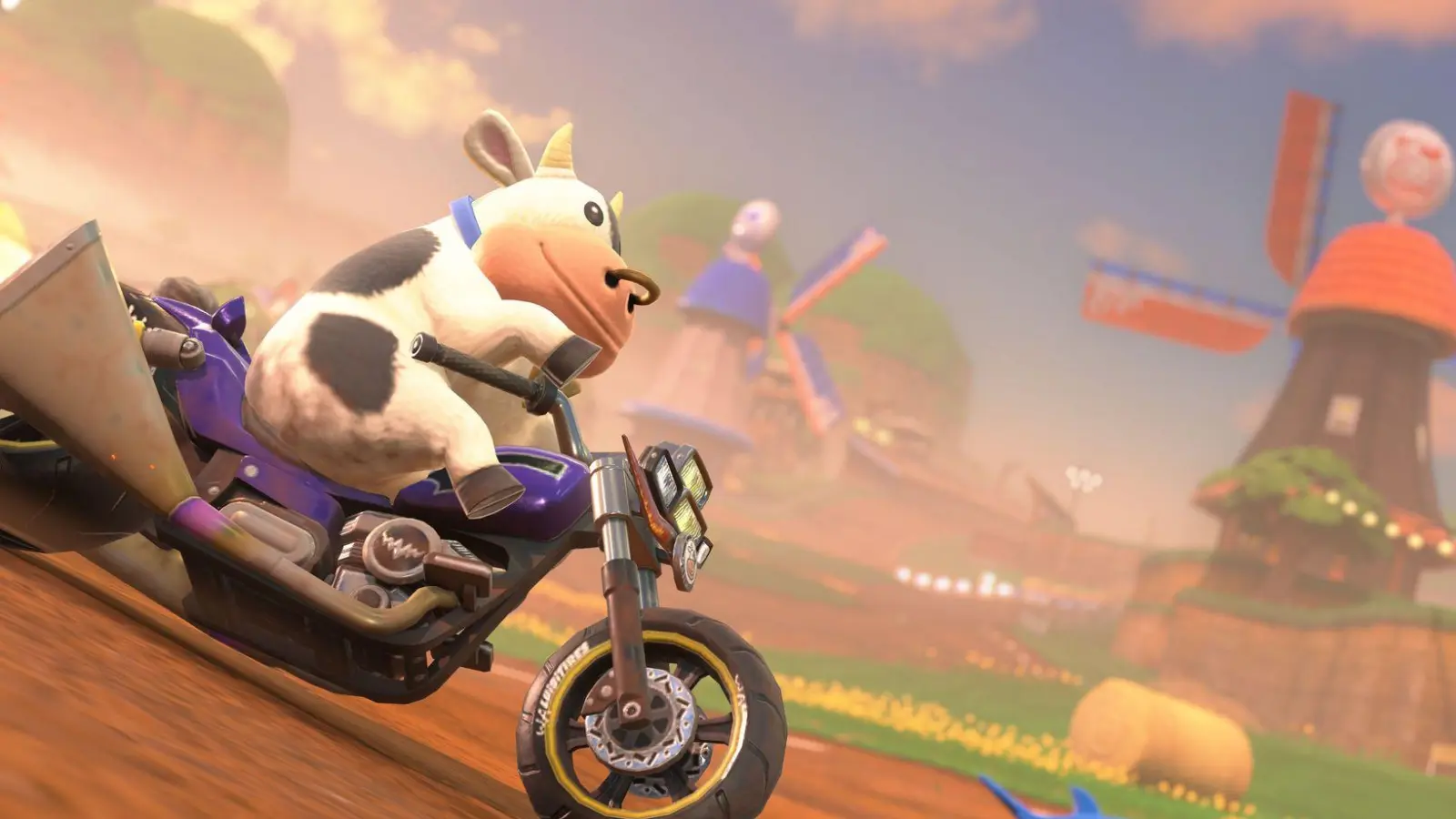 Früher Fan-Favorit: Die rasende Kuh in „Mario Kart World“. (Foto: Nintendo/dpa-tmn)