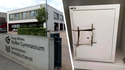 Immer wieder werden in der Region Schulen zum Ziel von Einbrechern – kürzlich in Burgbernheim etwa wollten die Täter eindeutig den Safe knacken (rechts). (Foto: Bastian Lauer, Katrin Merklein)