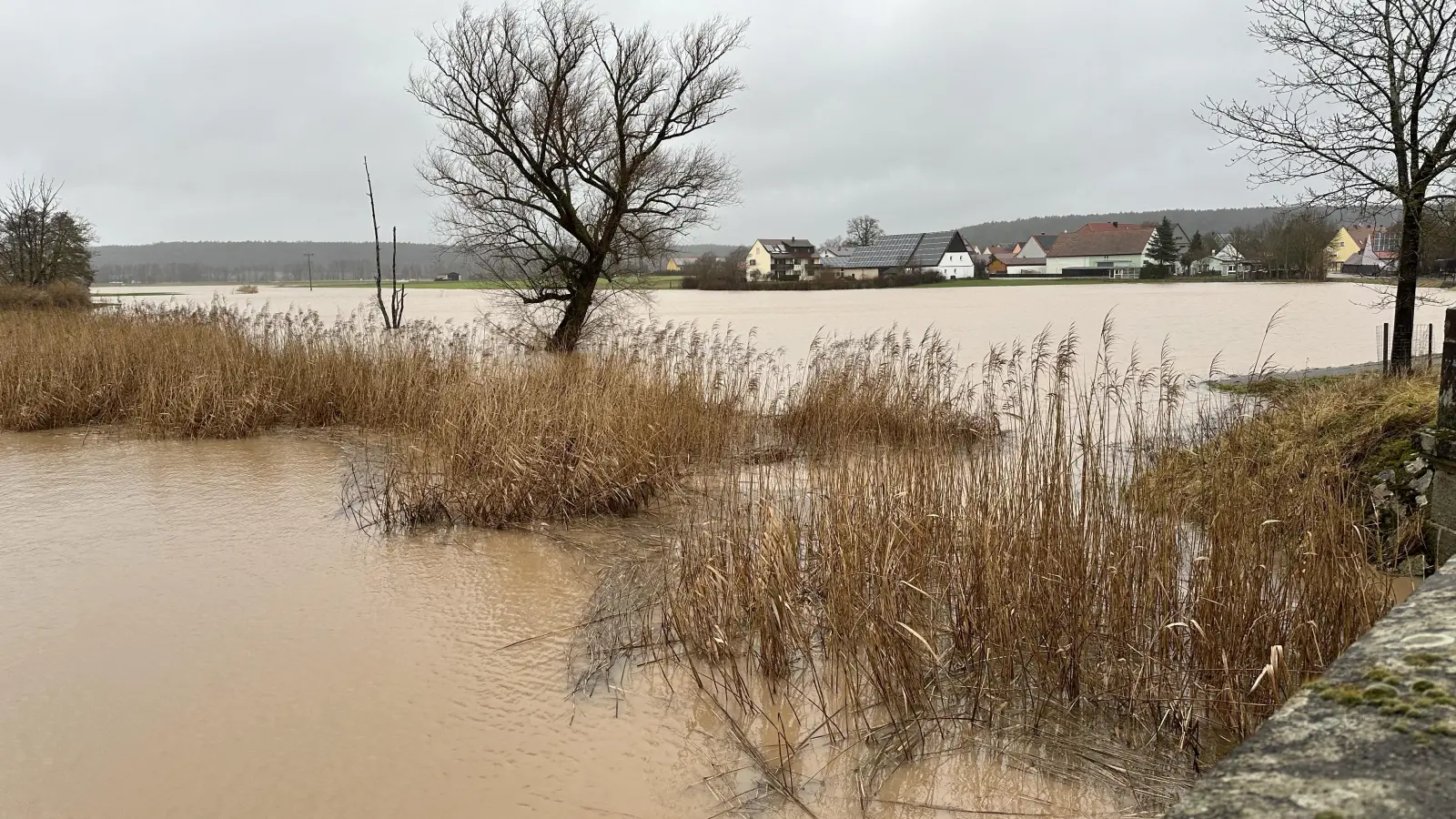 Wie so oft: Die Landschaft an der Altmühl bei Neunstetten (Stadt Herrieden) verwandelte sich in eine Art Seenplatte. (Foto: Gudrun Bayer)