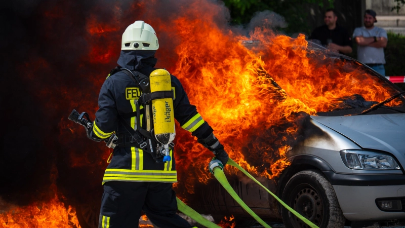 Beim zweiten Blaulichttag auf der Mooswiese in Feuchtwangen (Landkreis Ansbach) zeigten Feuerwehr, THW, BRK, Polizei und Wasserwacht und weitere Gäste bei Schauübungen ihr Können. (Foto: René Chlopotowski)