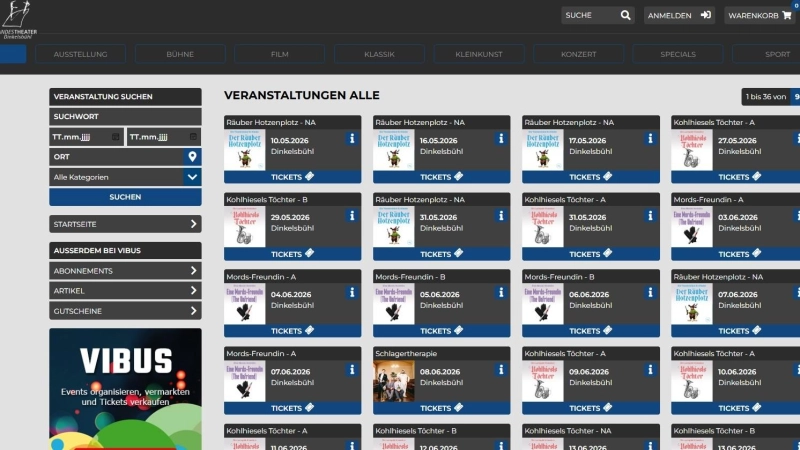 So sieht derzeit noch die Internetseite aus, auf der Karten für die Vorstellungen des Landestheaters Dinkelsbühl gebucht werden können. Ab Herbst gibt es einen neuen Anbieter. Auch das ist ein Grund, warum die Tickets teurer werden. (Screenshot: Martina Haas)