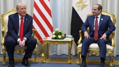 Trump spricht über die weiteren Gaza-Verhandlungen. (Foto: Evan Vucci/AP Pool/AP/dpa)