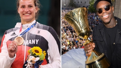 Werden die deutsche Fahne in Paris tragen: Judoka Anna-Maria Wagner und Basketballer Dennis Schröder. (Foto: Julian Stratenschulte/Oliver Weiken/dpa)