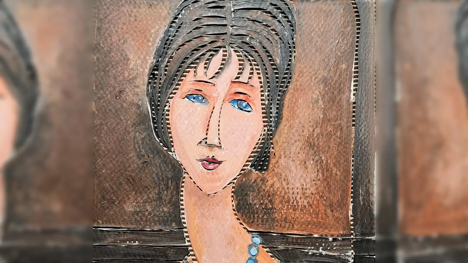 „Greetings from Amedeo”, eine Arbeit von Irmtraud Schmidt-Hartung, die in der Ausstellung „gangArt” zu sehen sein wird, auf Portraits von Amedeo Modigliani anspielt und Ida Dehmel zeigt. (Foto: Irmtraud Schmidt-Hartung)