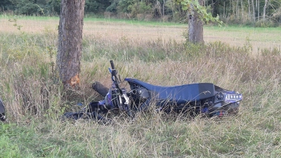 Ein 20 Jahre alter Biker prallte beim Versuch, einem gestürzten Motorradfahrer auszuweichen, selbst gegen einen Baum. (Foto: NEWS5/Enrico Wohlgemuth)