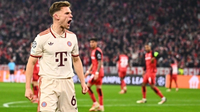 Joshua Kimmich war beim Bayern-Sieg gegen Leverkusen ein Anführer auf dem Platz. (Foto: Tom Weller/dpa)