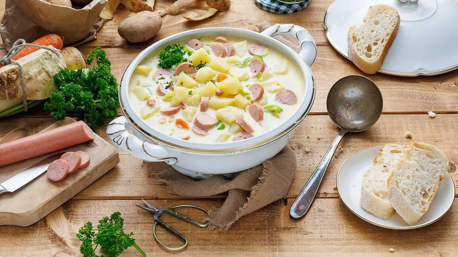 Die Kartoffelsuppe mit Wurststückchen von Food-Bloggerin Christiane Emma Prolic schmeckt wie früher bei Oma. (Foto: Emmi Prolic/emmikochteinfach.de/dpa-tmn)