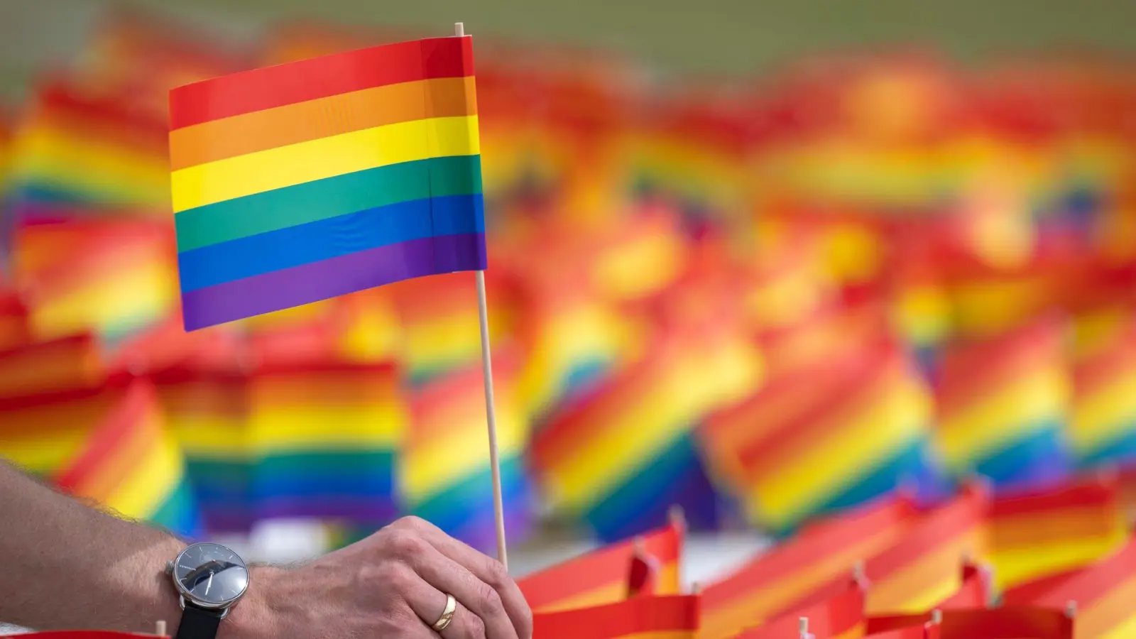 Auch gegen die Regenbogenfahne wurde bei den Vereinten Nationen schon protestiert. Sie symbolisiert Toleranz gegenüber allen Menschen, die sich nicht im traditionellen Rollenbild zwischen Mann und Frau sehen. (Archiv) (Foto: Monika Skolimowska/dpa)