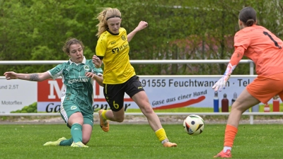 Dana Keßler (gelbes Trikot, hier in einem Ligaspiel für den SV Weinberg) kam bei der EM zu ihrem ersten Einsatz.  (Foto: Martin Rügner)