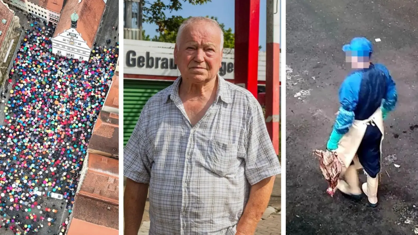 Eine platzfüllende Mahnwache, ein Mann vor den Trümmern seines Lebens und erschreckende Videos aus einem Schlachthof: Das war 2025 in der Region. (Foto: Thomas Hörber, Evi Lemberger, aninova.org)