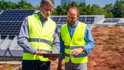 Kann man auf Flachdächern gut kombinieren: Pflanzen und Solaranlagen. (Foto: Daniel Ingold/Westend61/dpa-tmn)