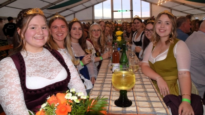 Weinprinzessin Anne Markert (links) eröffnete im Beisein vieler Hoheiten das 40. Weigenheimer Weinfest. (Foto: Gerhard Krämer )