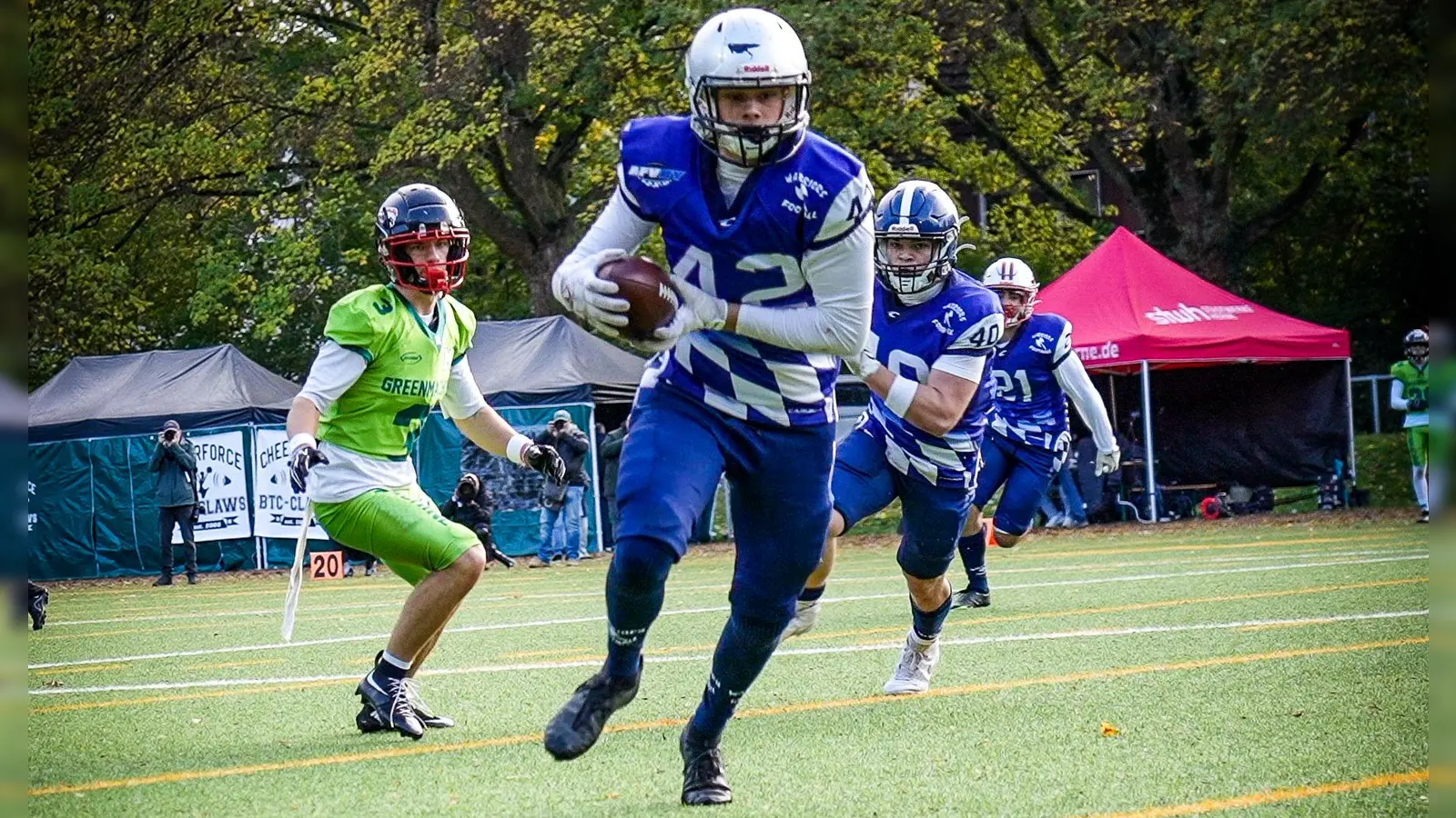 Georg Bürgy gelang im Finale um die deutsche Landesmeisterschaft in Herne ein Touchdown. (Foto: K55 Films)