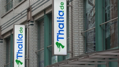 Das Thalia-Logo an einer Filiale der Buchhandelskette. (Foto: Marcus Brandt/dpa)