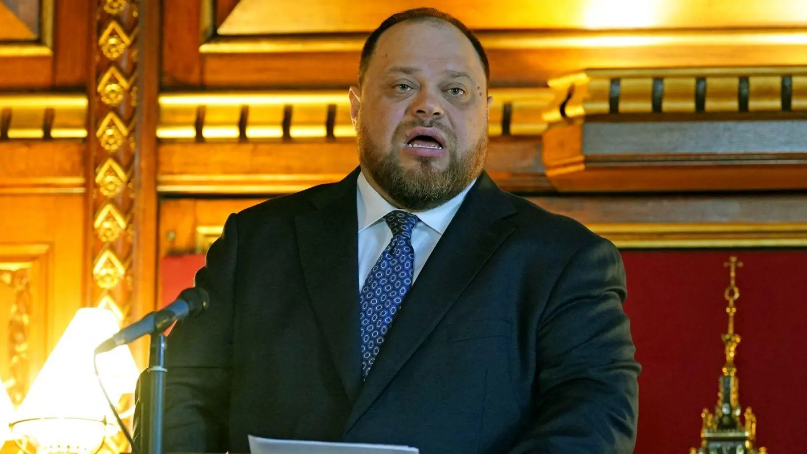 Bei einem Auftritt in Schweden hat der ukrainische Parlamentspräsident Ruslan Stefantschuk die bereits bekannten „roten Linien“ der Ukraine wiederholt. (Archivbild) (Foto: Yui Mok/PA Wire/dpa)