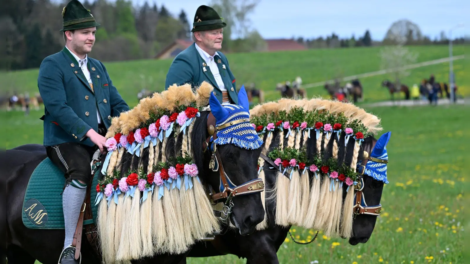 Die Pferde sind beim Georgiritt festlich geschmückt.  (Foto: Uwe Lein/dpa)