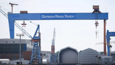 TKMS und German Naval Yards teilen sich eine Werftfläche in Kiel. (Archivbild) (Foto: Christian Charisius/dpa)