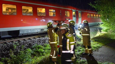 Der Regionalzug musste „notdürftig“ repariert werden.  (Foto: Malte Tiedemann/NEWS5/dpa)