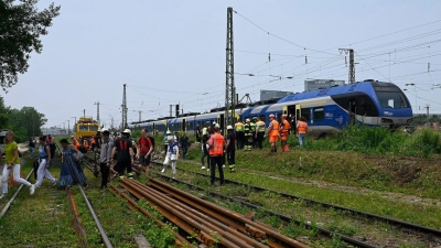 Über Leitern mussten die Fahrgäste den Zug auf offener Strecke verlassen.  (Foto: Berufsfeuerwehr München/dpa)