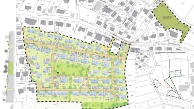 Insgesamt 46 Parzellen sind im Baugebiet „Auf der Höhe III” vorgesehen, darunter auch einige Mehrfamilienhäuser. In einigen Wochen sollen die Pläne erneut öffentlich ausgelegt werden – bei der ersten Auslegung vor knapp drei Jahren waren 37 Einwendungen von Privatpersonen eingegangen.  (Foto: Franke und Messmer)