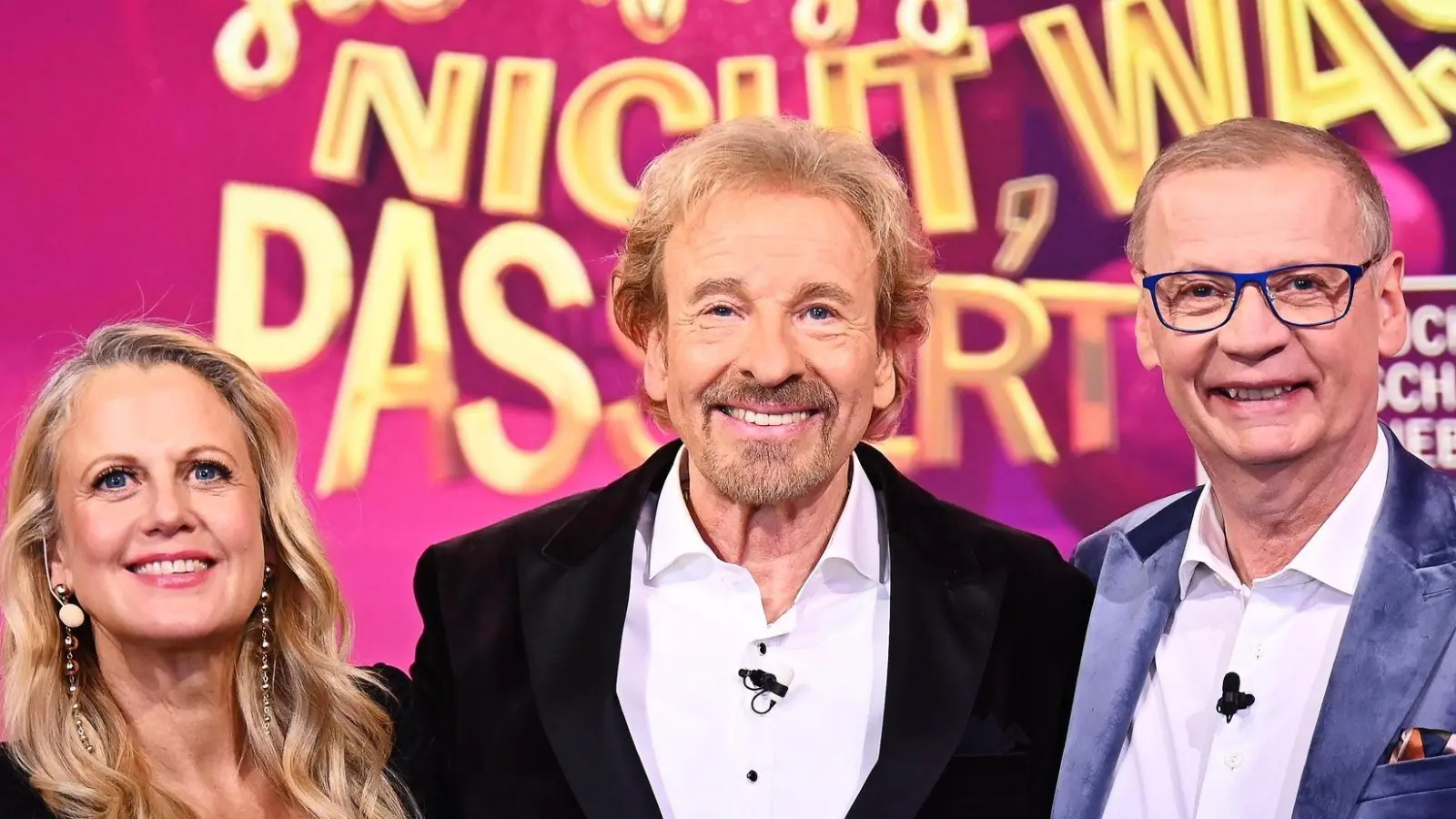 Moderator Thomas Gottschalk mit Günther Jauch und Barbara Schöneberger. (Foto: Julia Feldhagen/RTL/dpa)