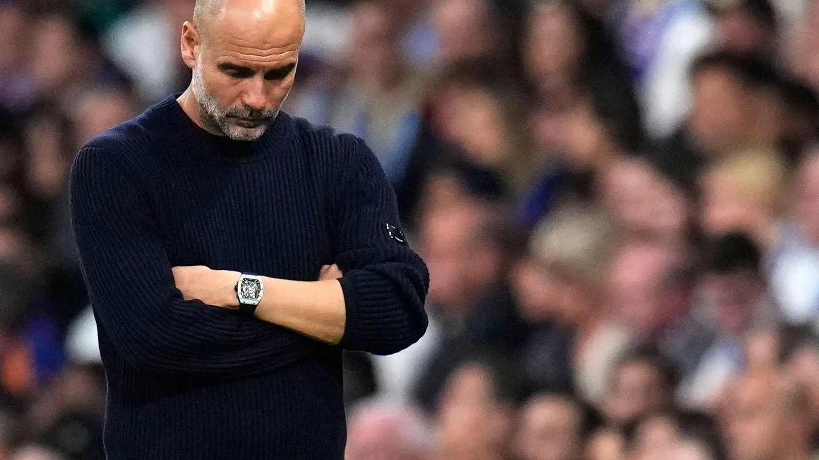 Pep Guardiola erlebt in Madrid den nächsten Rückschlag mit Manchester City (Foto: Manu Fernandez/AP/dpa)