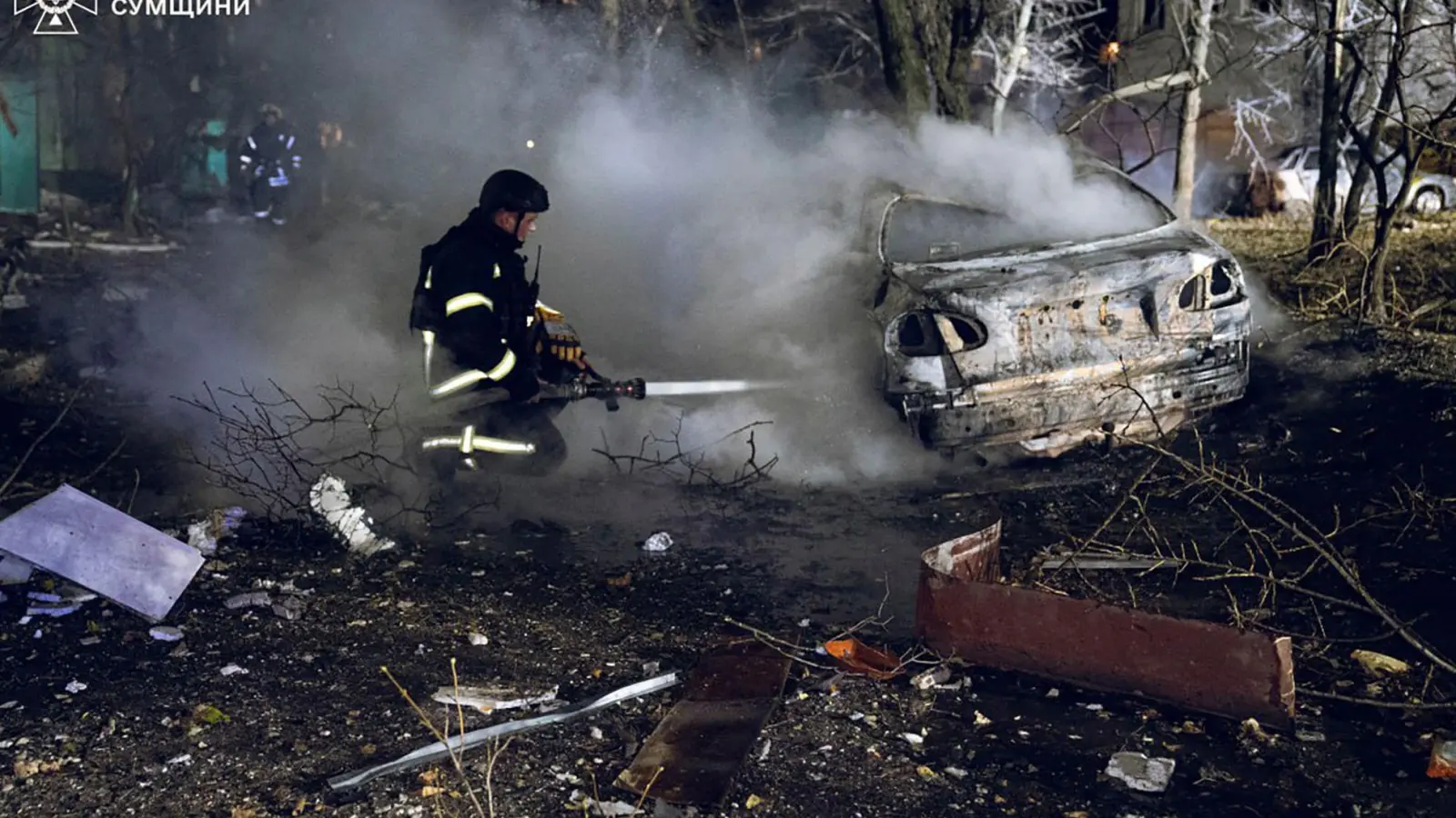 Die nordostukrainische Großstadt Sumy nahe der russischen Grenze ist immer wieder Ziel von russischen Raketen- und Drohnenangriffen. (Archivbild) (Foto: Uncredited/Ukrainian Emergency Service/dpa)