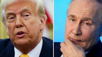 Trump und Putin wollen am Montag in einem Telefonat Möglichkeiten für ein Ende des Kriegs in der Ukraine ausloten. (Archivbild) (Foto: Pavel Bednyakov/AP/Pool via AP/dpa)