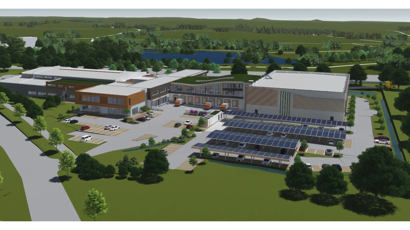 Die Firma Brothaus wächst am Stammsitz in Burgbernheim: Eine neue Logistikhalle wird in Zukunft die bestehenden Räume (links) mit der neuen Backstube und Lagerhalle verbinden. (Grafik: Architekturbüro PS Planung + Service GmbH)