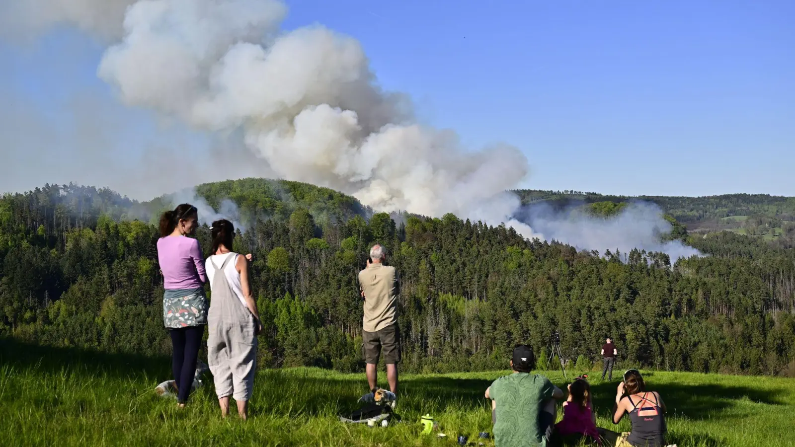 Rauch steigt aus einem Waldgebiet im Nationalpark Böhmische Schweiz auf. (Foto: Hájek Ondøej/CTK/dpa)