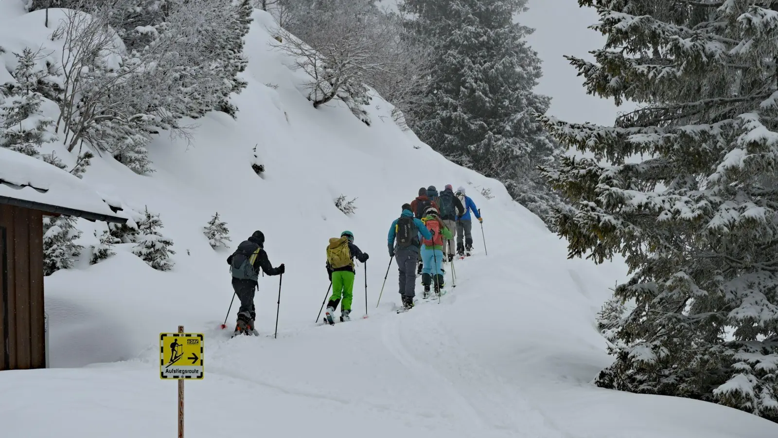 Tourengeher sind bei Garmisch-Partenkirchen auf einer ausgewiesenen Route unterwegs.  (Foto: Malin Wunderlich/dpa)
